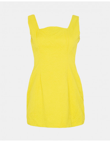 Mini vestido amarillo sin mangas. -...